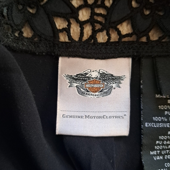 Harley Davidson Shirt Women's Size Large Black Crochet Flower Accents Rayon - Picture 6 of 13